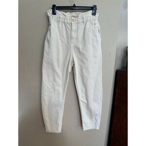 Zara Womens High-Waist Tapered Cotton Pants 6 Beige Color 100% Cotton Pockets